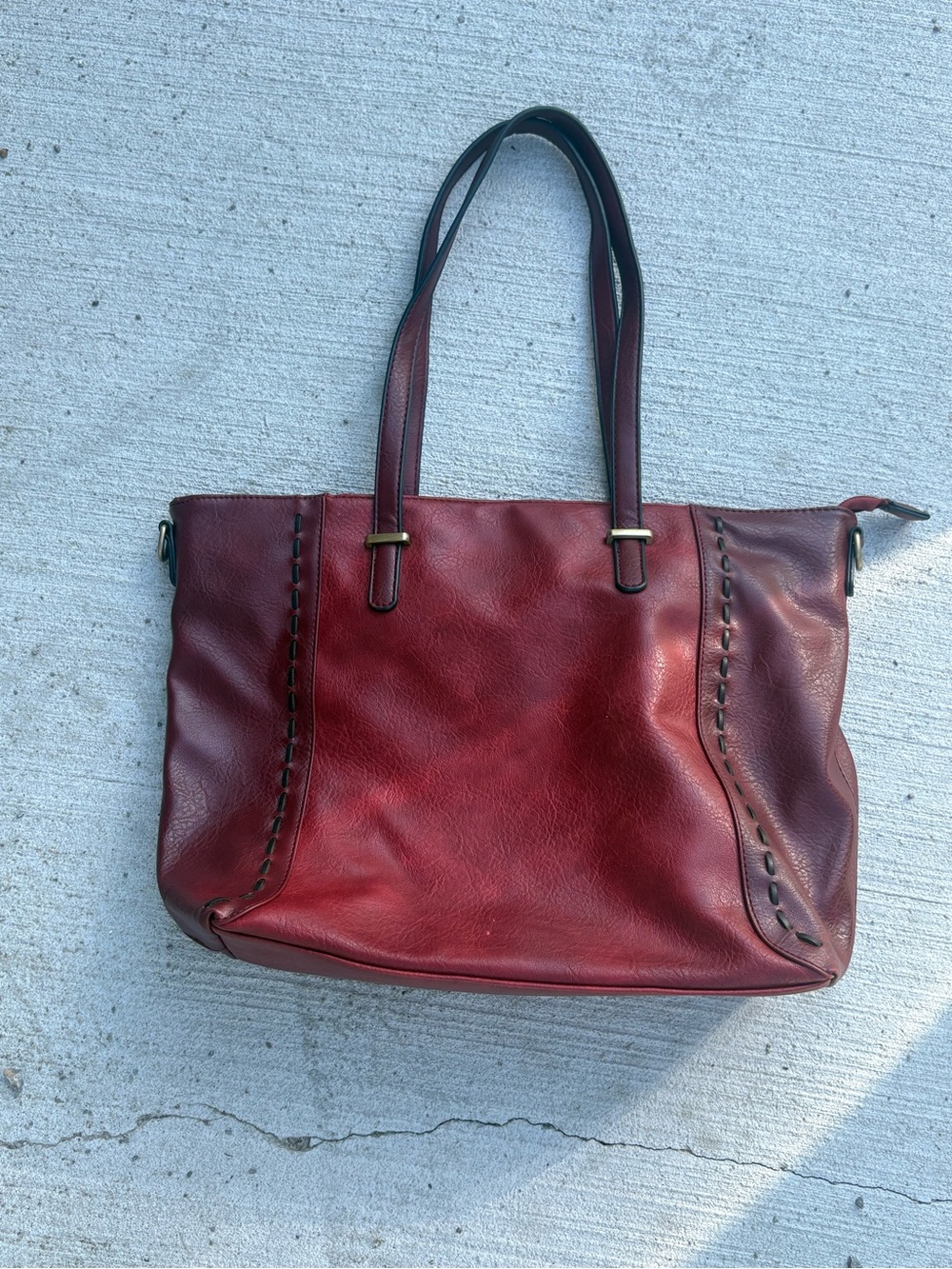 Classic Red Leather Tote with Contrast Stitch Detailing